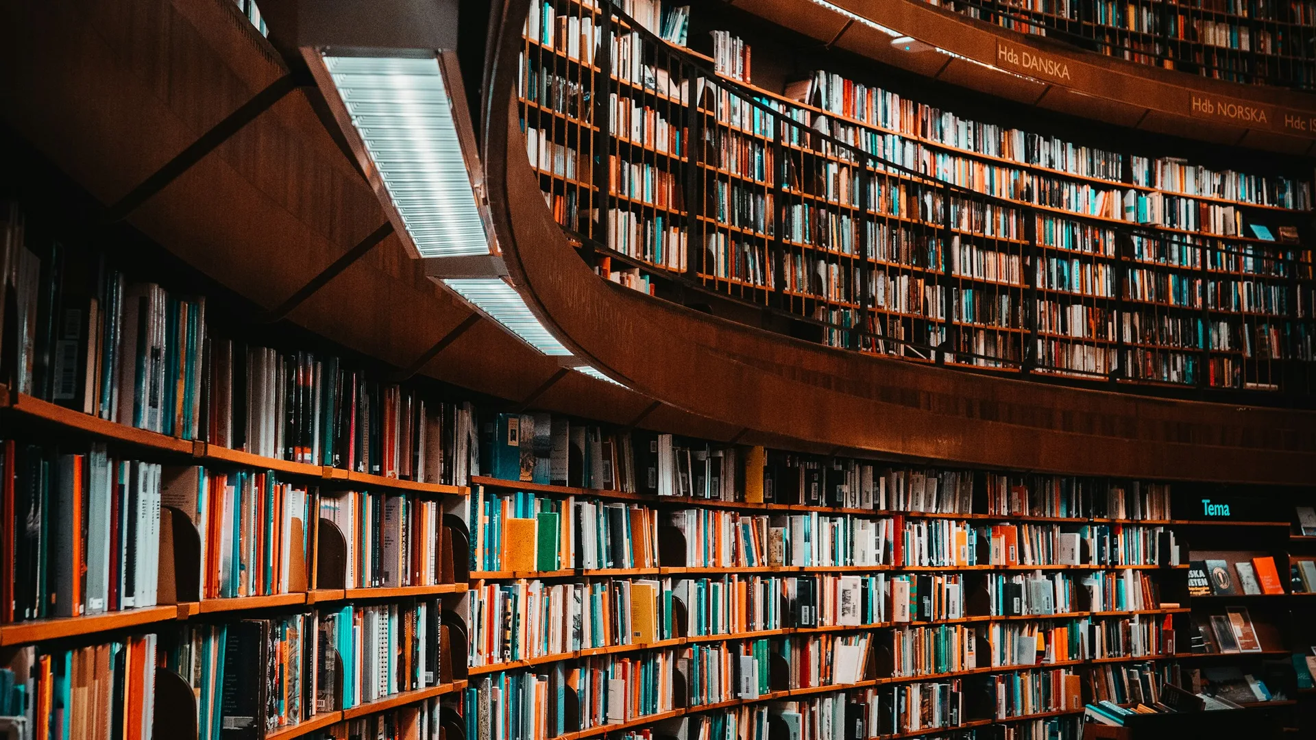 Curved library stacks packed with books, a visual for records that have a clear place
