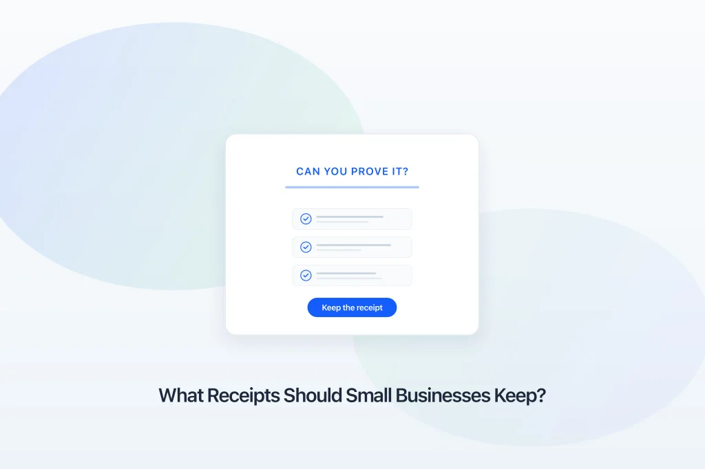 Small business owner organizing receipts and invoices at a workspace