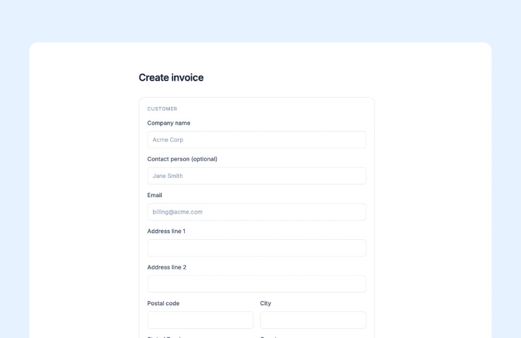 TapBooks invoice editor with customer details, line items, and totals in plain language